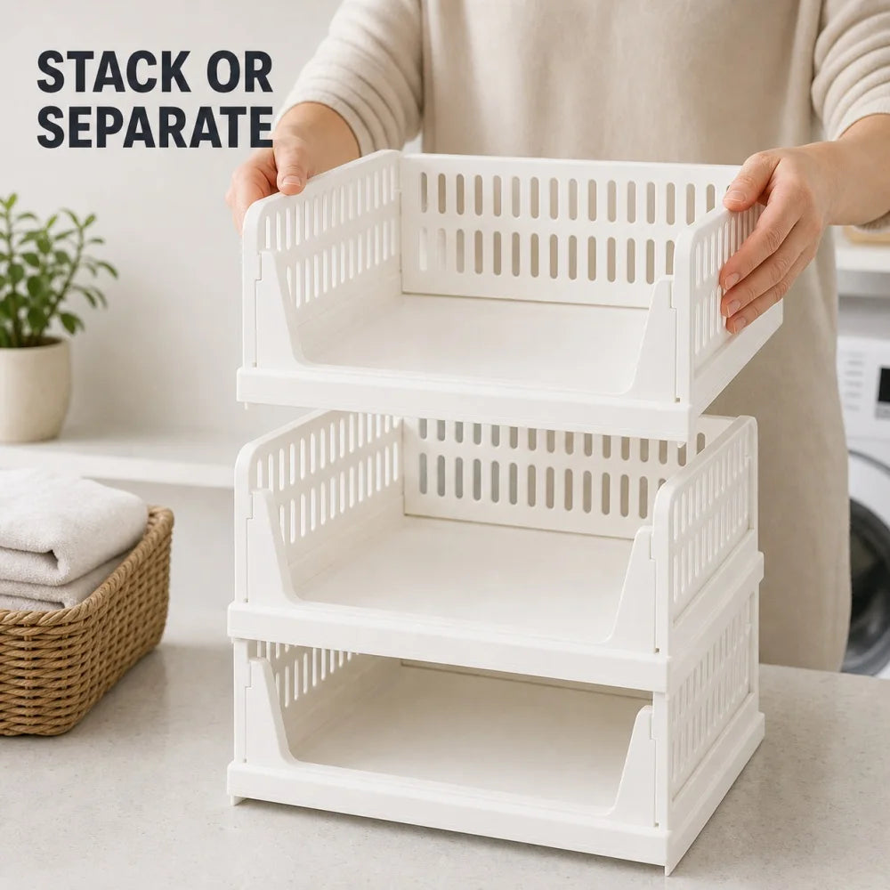 Zoe Stackable Modular Storage Baskets for Closet and Home Organization