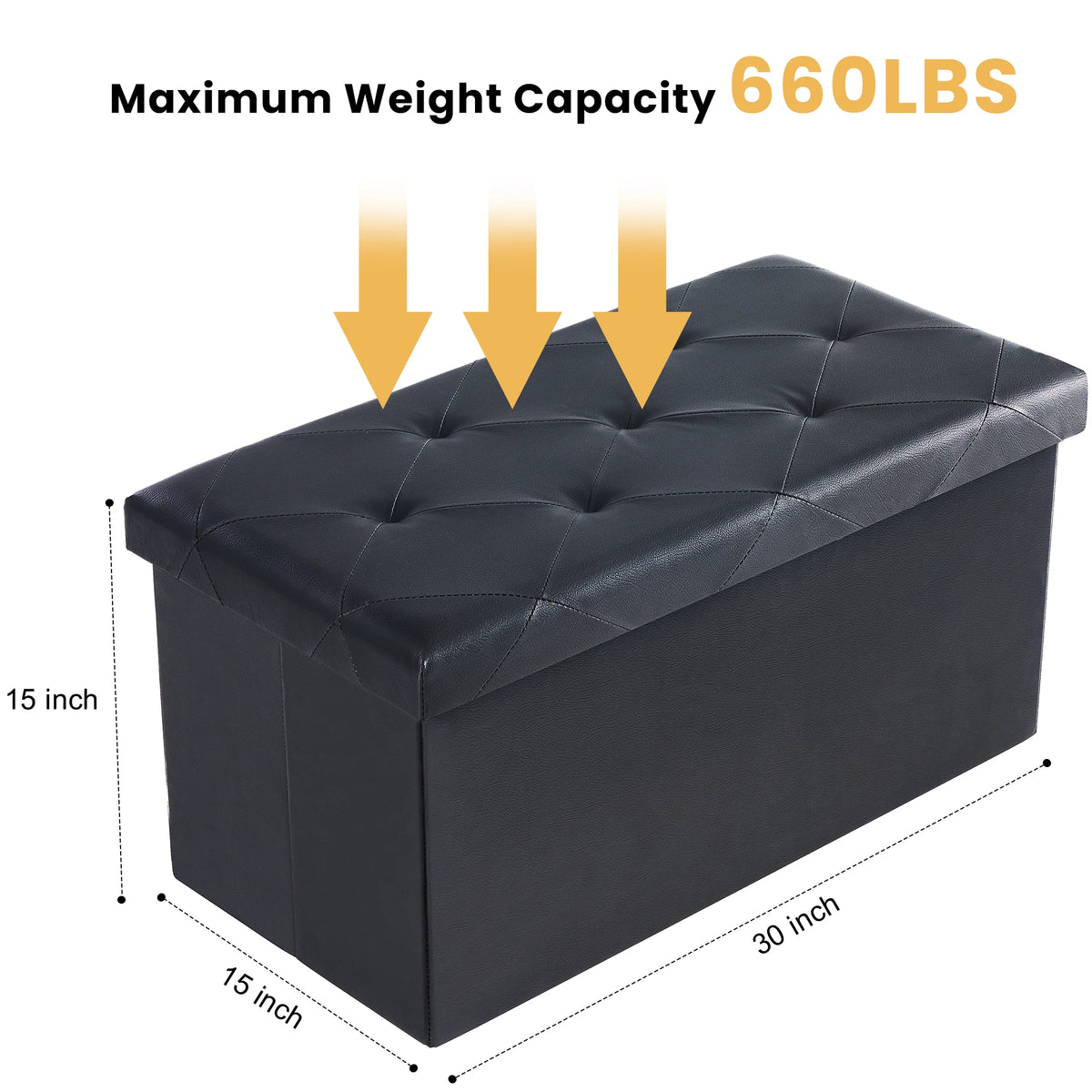 JHK Leather Storage Ottoman Bench With Folding Footrest