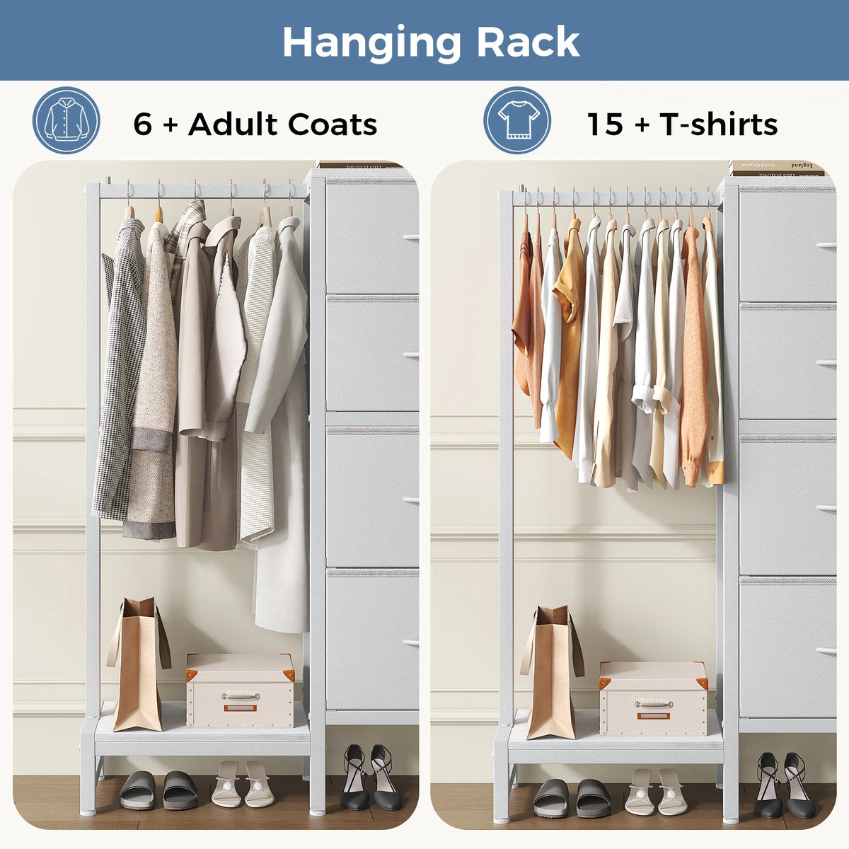 MCQ Fabric Storage Cabinet With Drawers And Hanging Clothes Rack