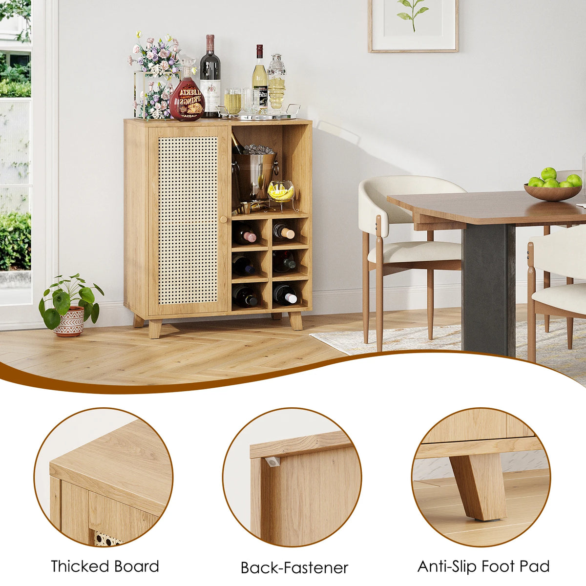 FARINI Farmhouse Sideboard Cabinet With Wine Racks And Storage