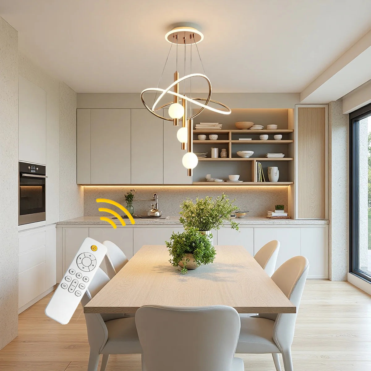 Stylish LED Pendant Light Featuring Adjustable Height And Remote Dimming