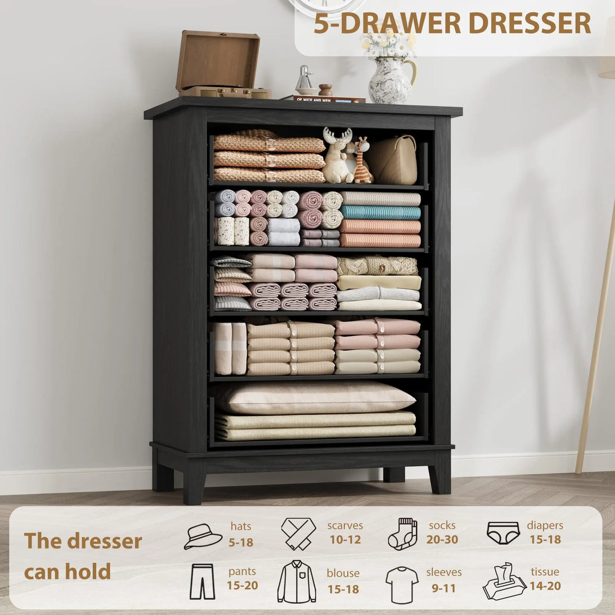 Modern Wooden Chest With Five Drawers And Spacious Storage