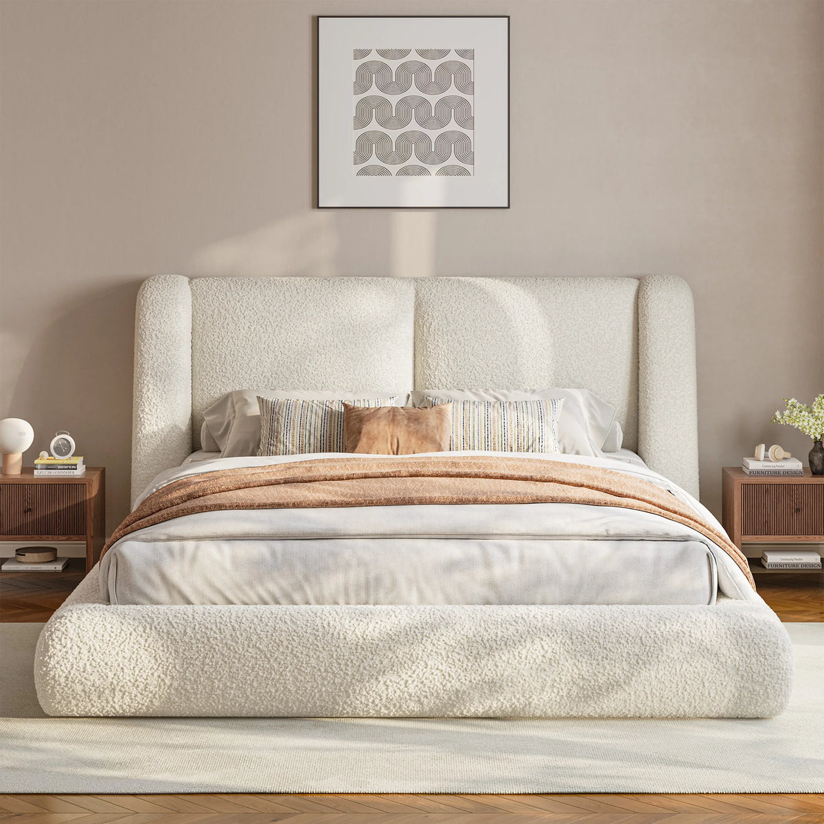 EnHomee Upholstered Cloud Bed Frame With Thick Padded Headboard
