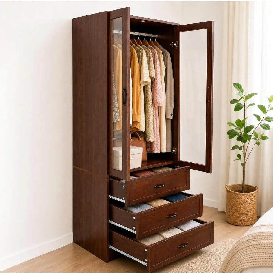 Farmhouse Wooden Armoire Wardrobe Closet For Bedroom Storage