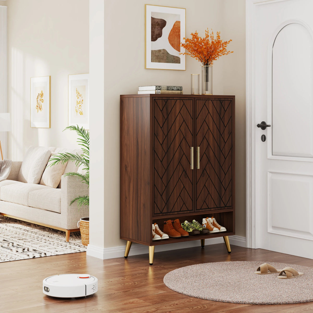 Tribesigns Wooden Shoe Cabinet With Doors And Adjustable Shelves