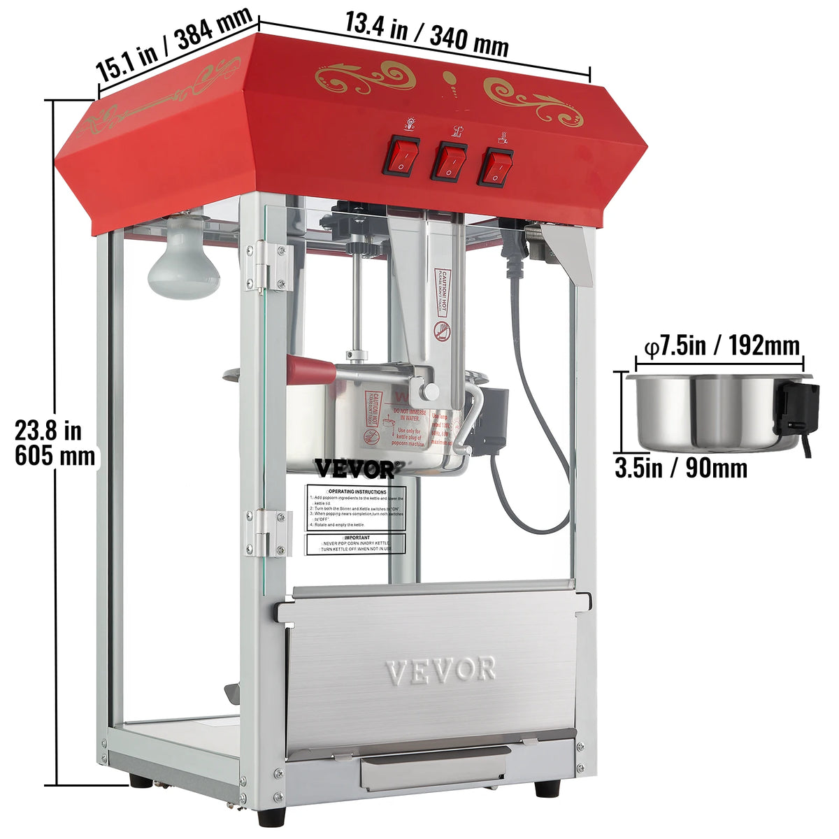 SucceBuy Commercial Electric Popcorn Maker With Stainless Steel Heating Tube