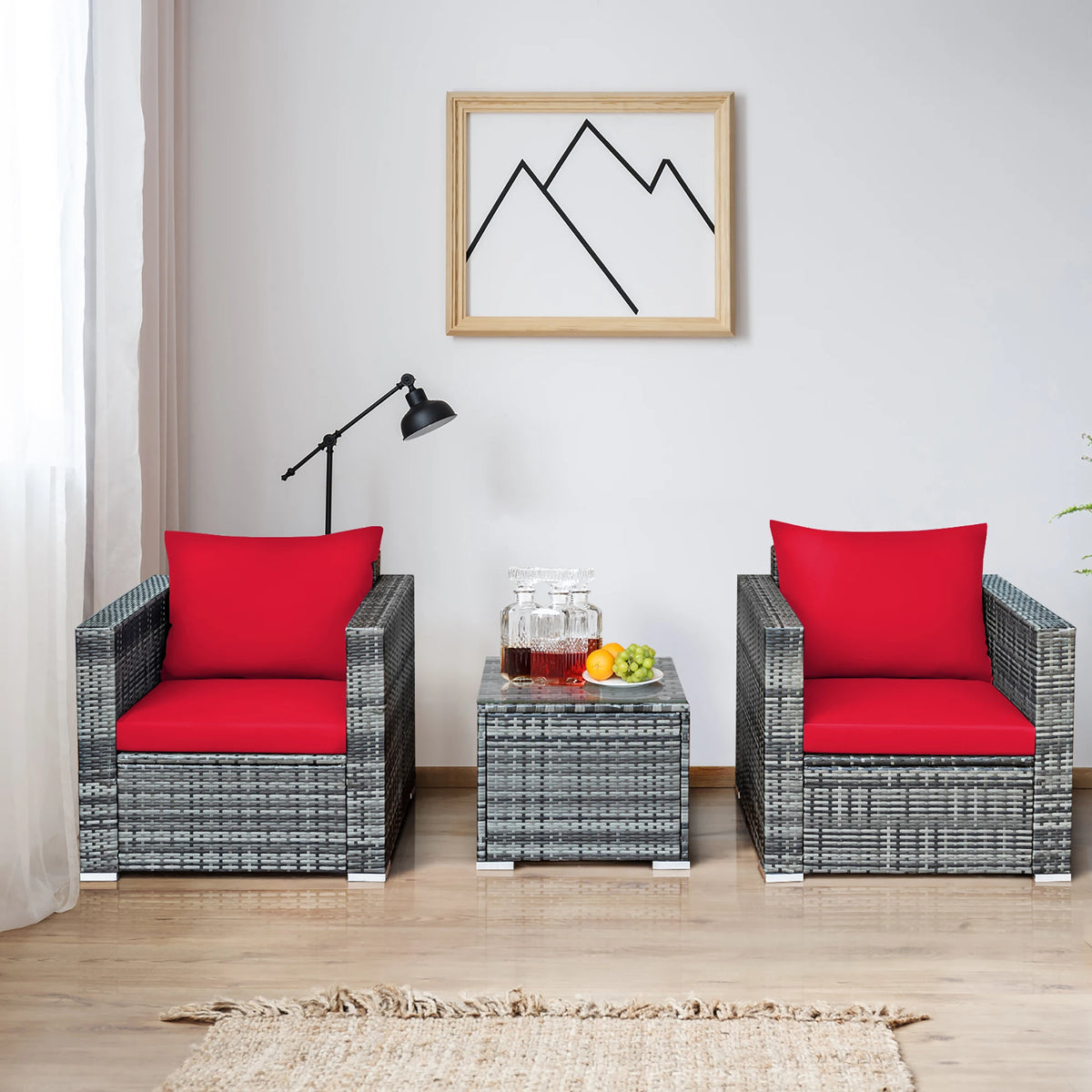 HOMASIS Outdoor Rattan Patio Sofa Set With Coffee Table