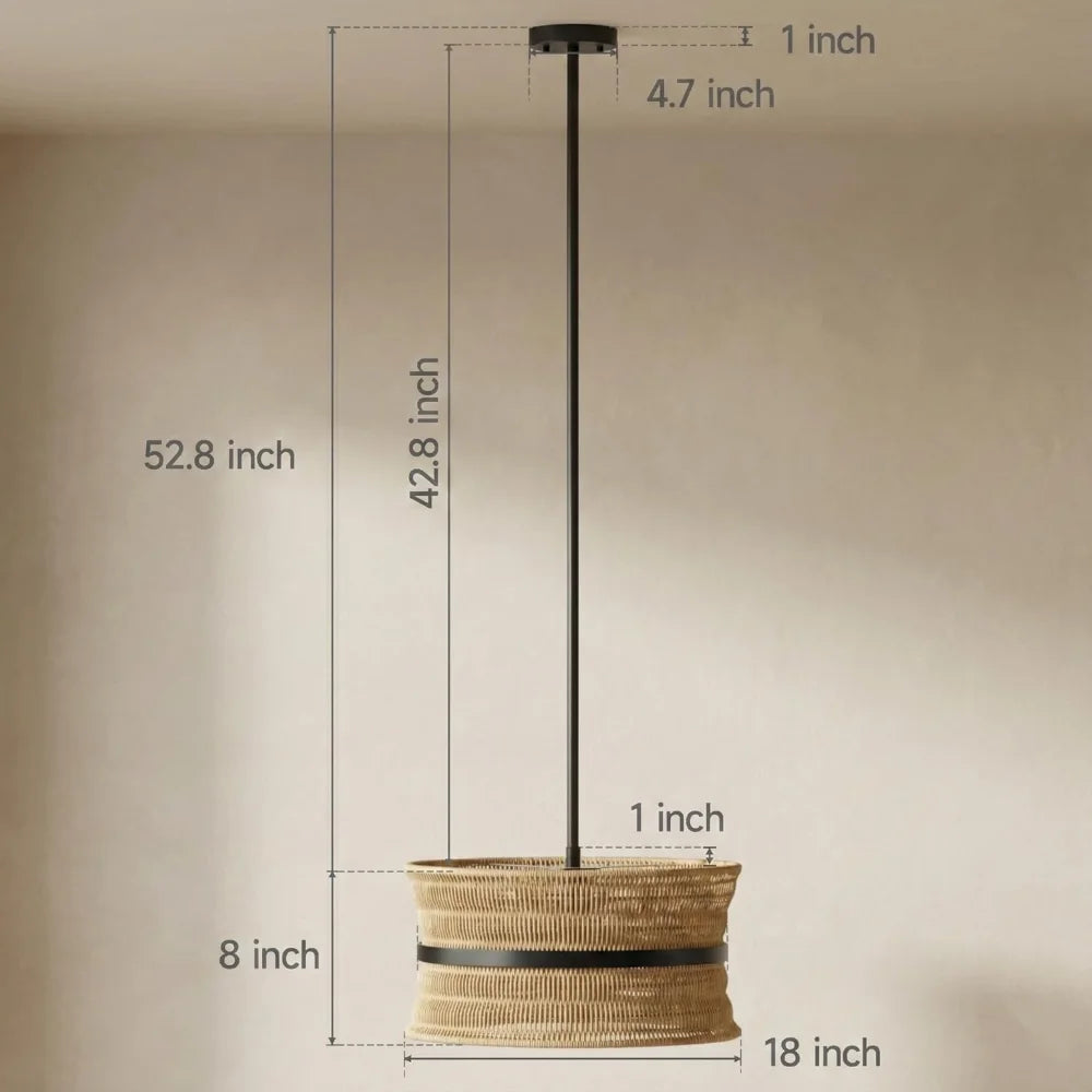 Handwoven Rattan Wicker Chandelier For Coastal Ceiling Pendant Lighting