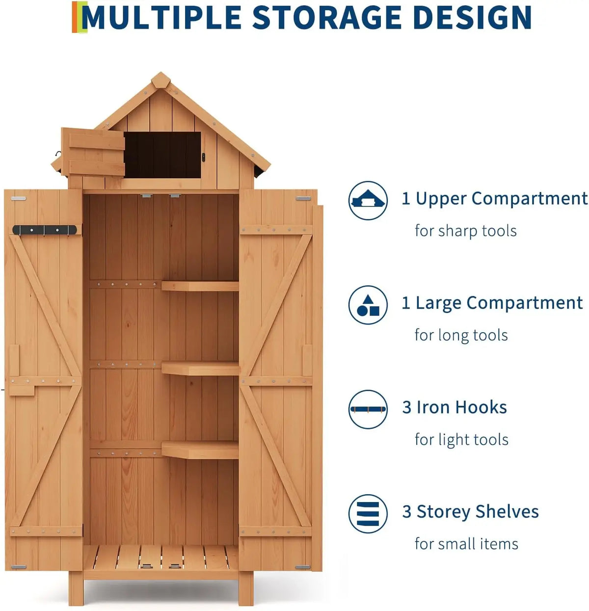 Solid Wood Outdoor Storage Cabinet With Double Doors And Shelves