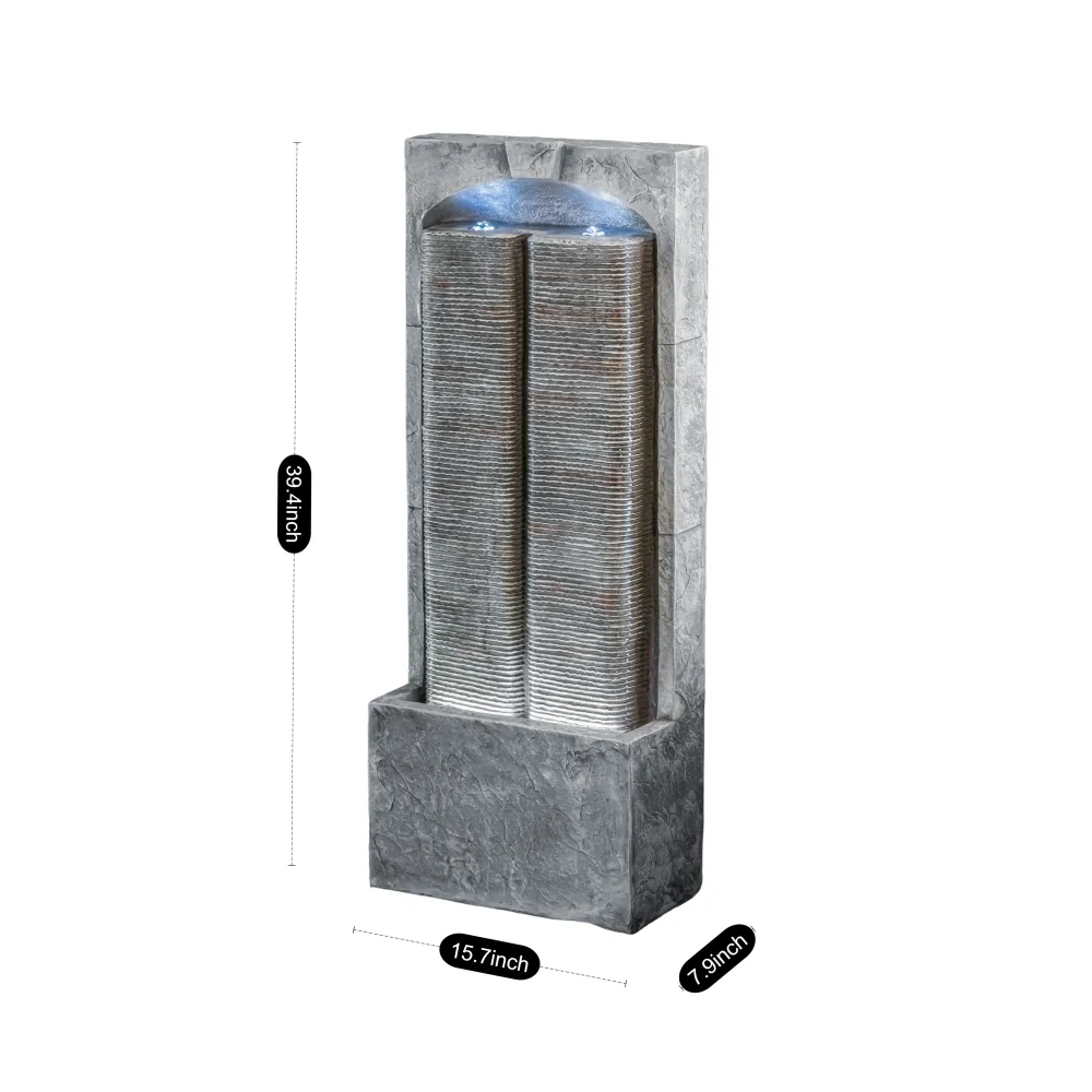 Cascading Outdoor Water Fountain With LED Lighting And Quiet Pump