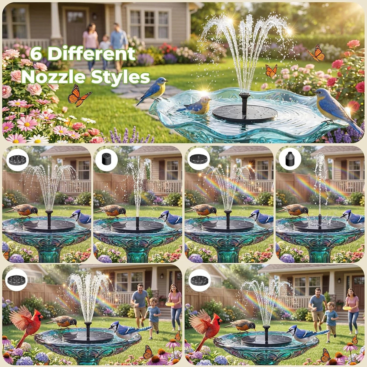 Premium Floating Solar Fountain With Six Nozzles For Garden Pond Landscape