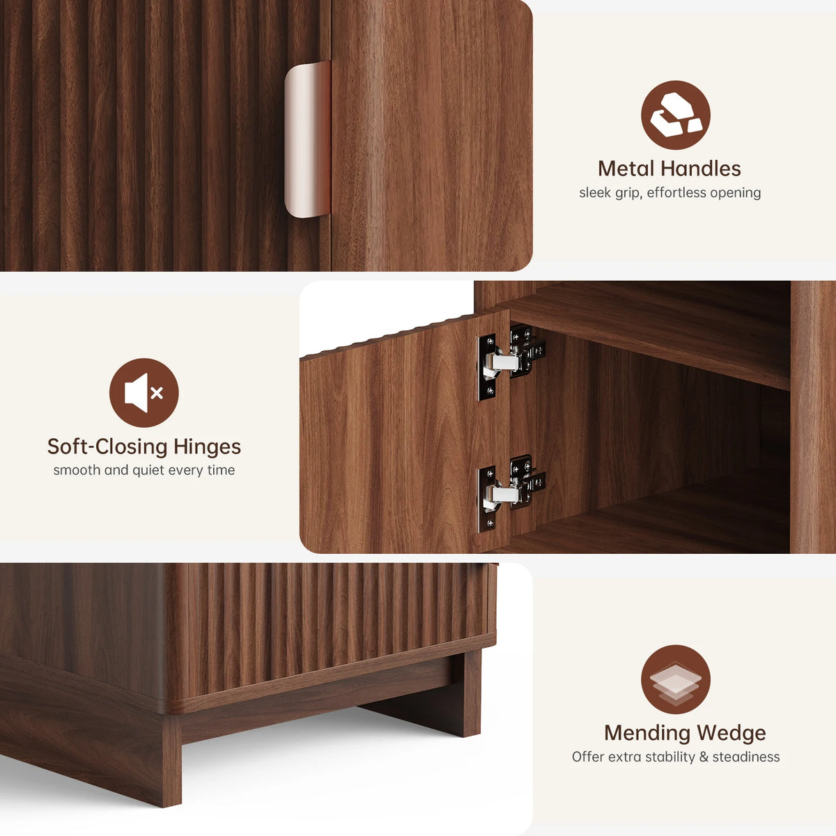 TinyNest Fluted Nightstand with Charging Station and Storage Drawers