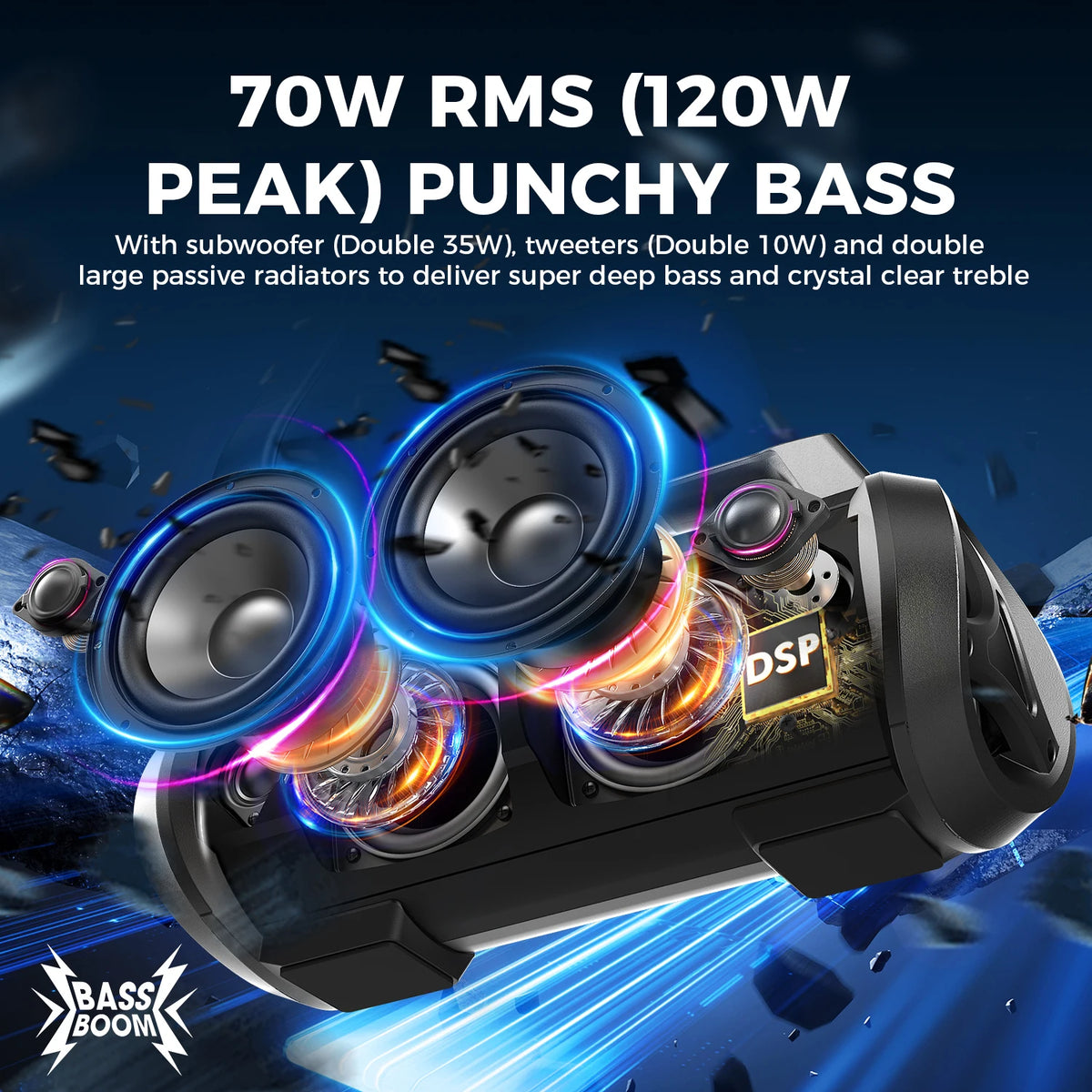 W-King Waterproof Bluetooth Speaker With Powerful Deep Bass Audio