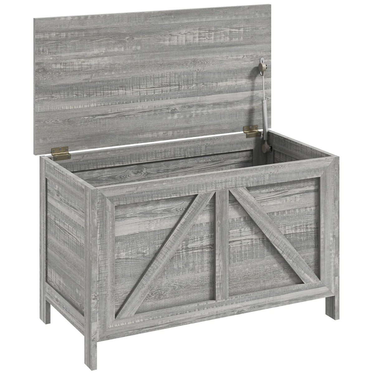 HOMCOM Farmhouse Storage Bench With Lift Top And Safety Hinge