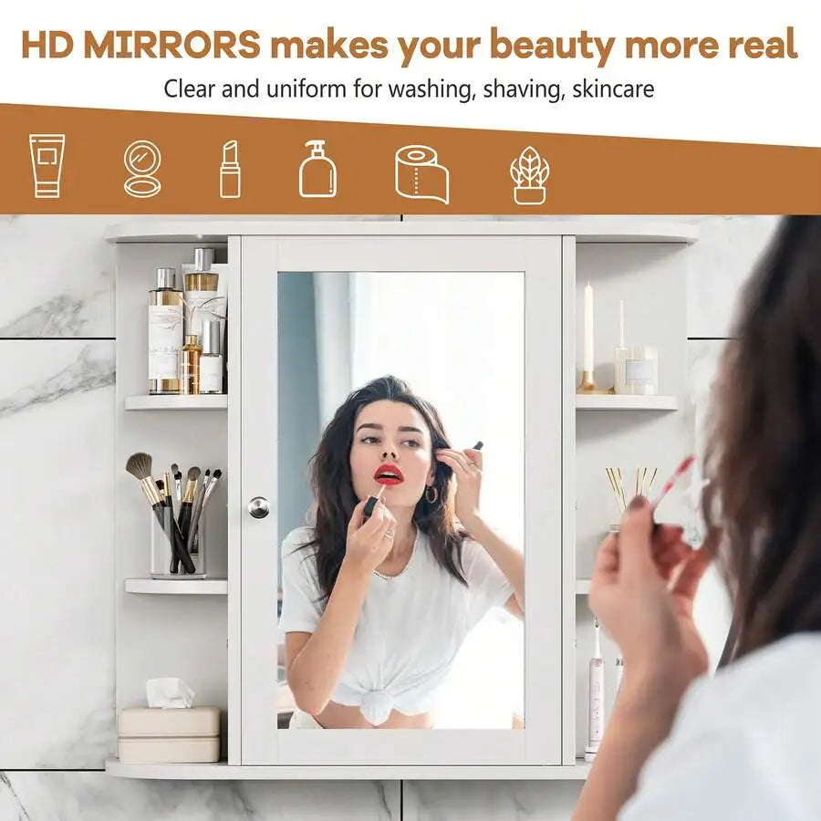 Wall Mounted Bathroom Cabinet With Mirror Door And Shelves