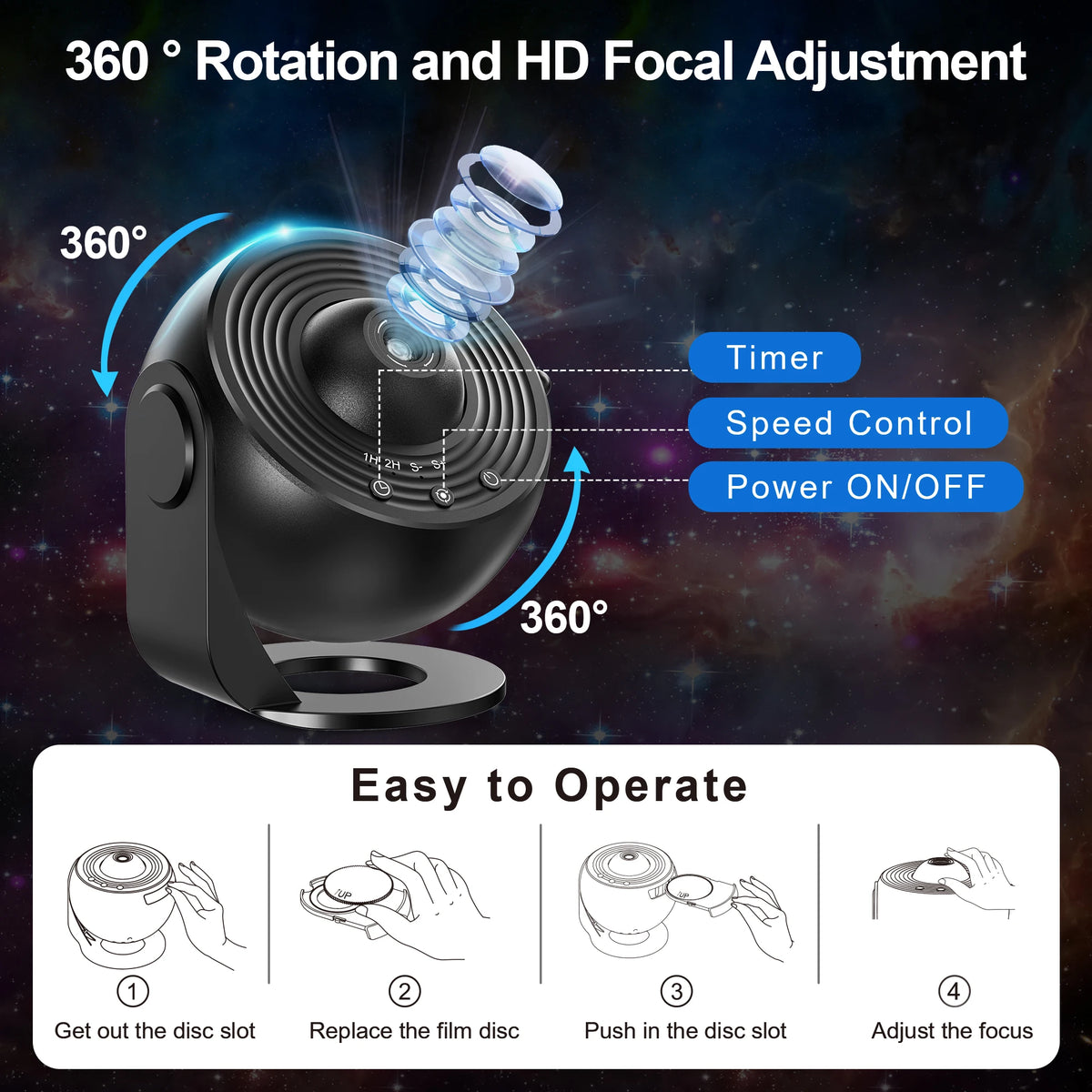 Aiopp Star Projector Planetarium Galaxy Night Light With Rotation