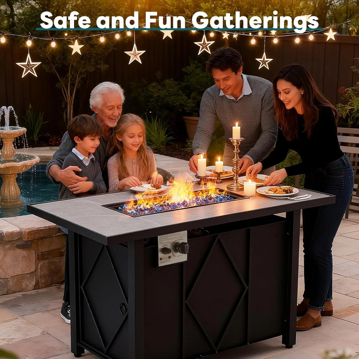 JHK Outdoor Propane Fire Pit Table Featuring Stainless Steel Construction