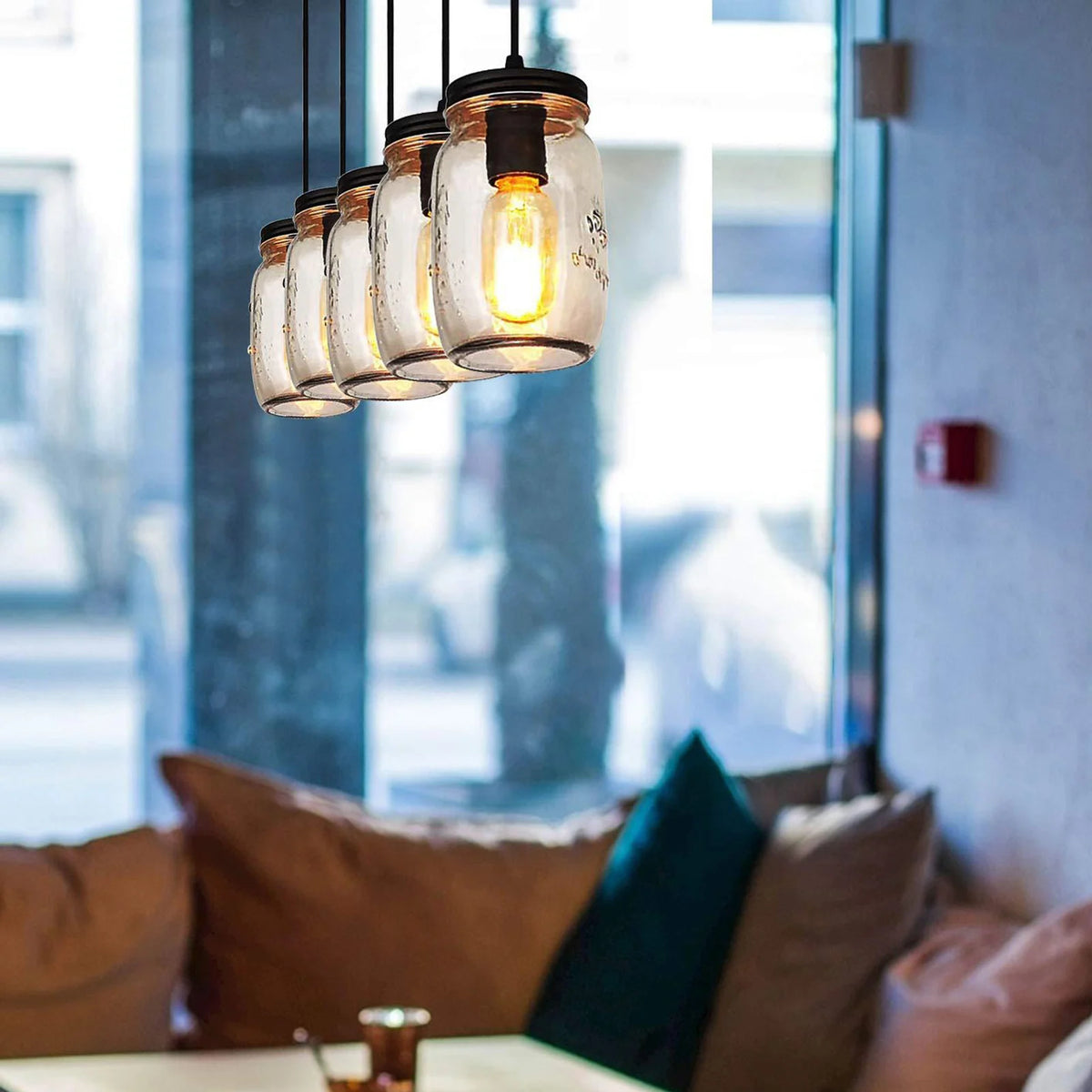 Vintage Five Head Glass Pendant Light for Kitchen Island