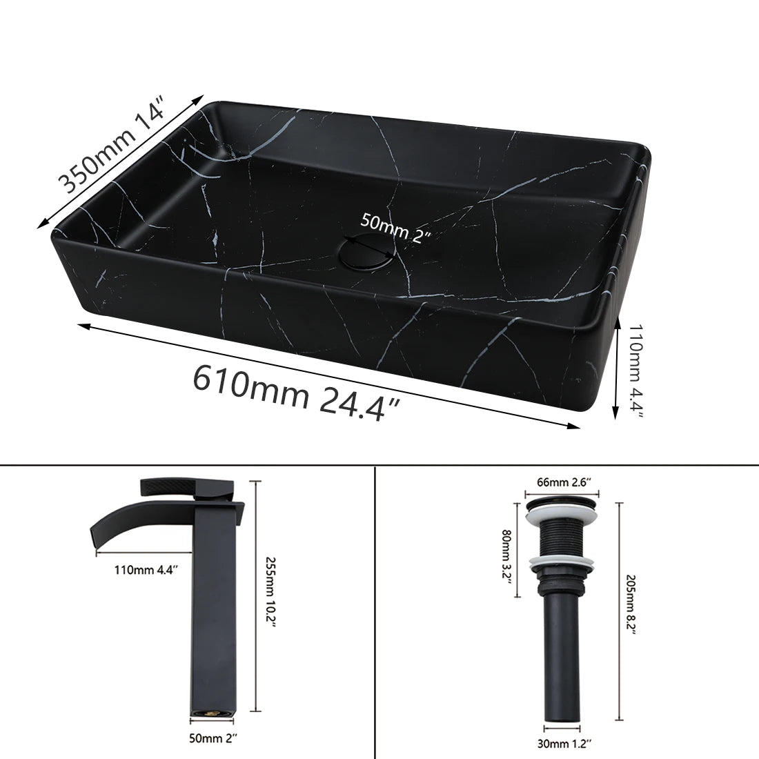 KEMAIDI Rectangular Ceramic Bathroom Vessel Sink Above Counter