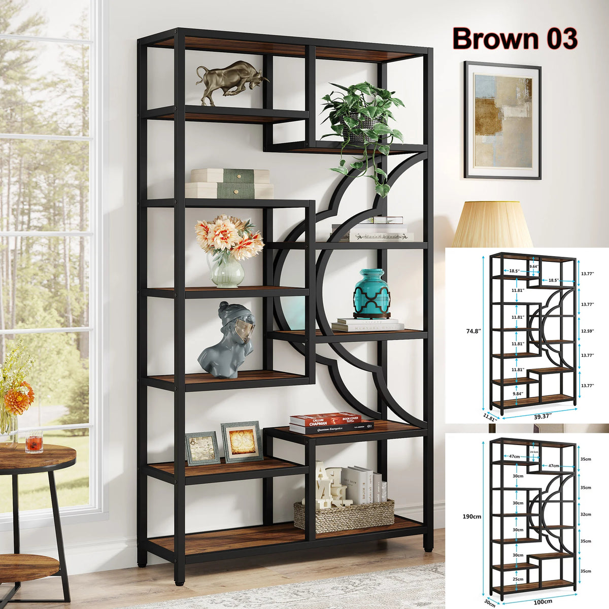 Tribesigns Industrial Etagere Bookcase Freestanding Display Shelf