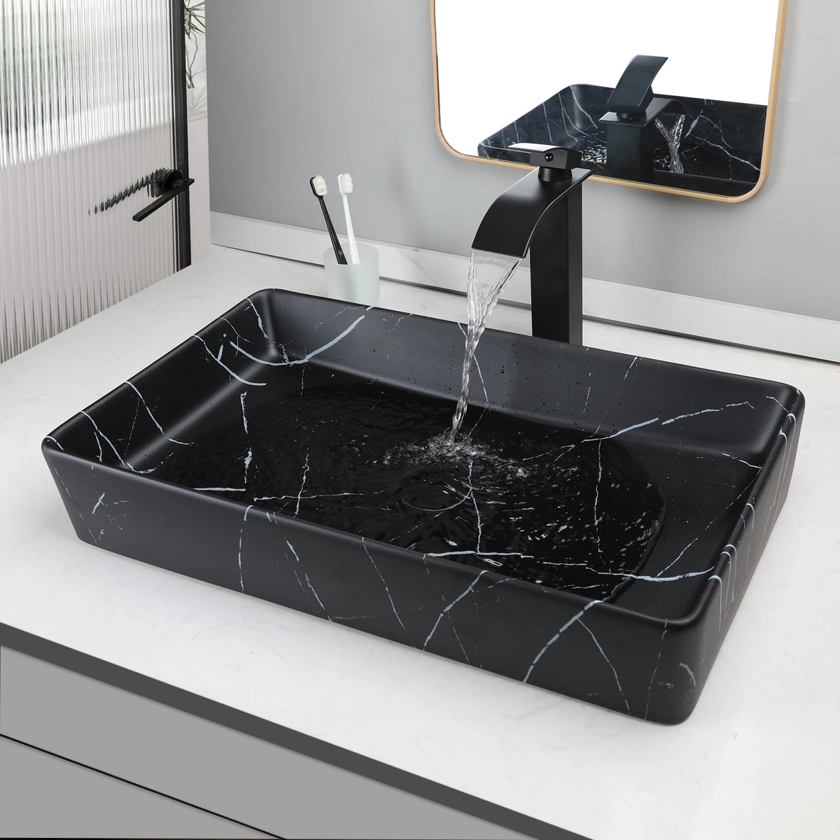 KEMAIDI Rectangular Ceramic Bathroom Vessel Sink Above Counter