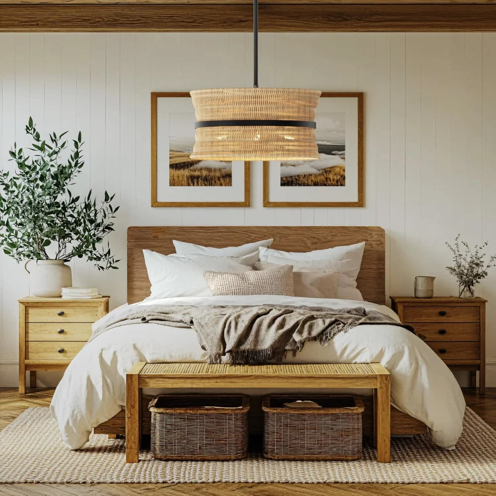 Handwoven Rattan Wicker Chandelier For Coastal Ceiling Pendant Lighting