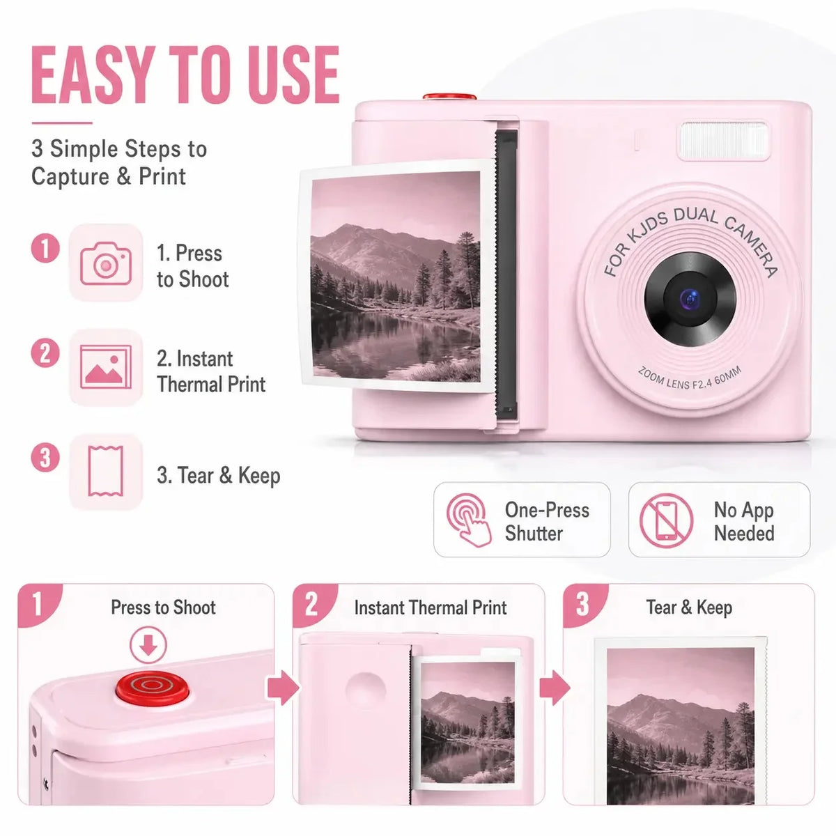 WO Instant Print Digital Camera With 48MP Sensor And Printer