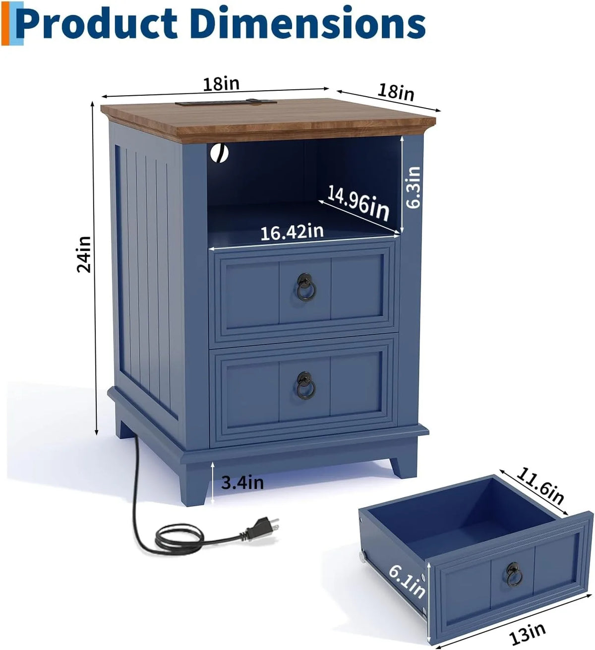 Modern Fluted Wood Nightstand With Usb Charger And Storage