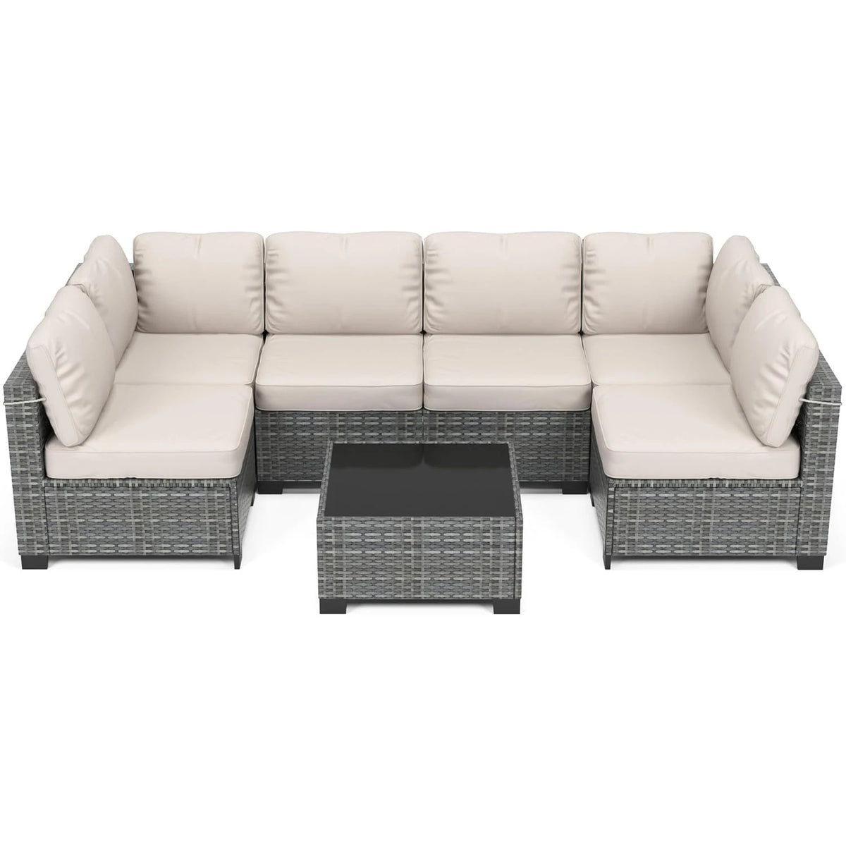 HobbyLane 7-Piece Modular Outdoor PE Rattan Sectional Sofa Set
