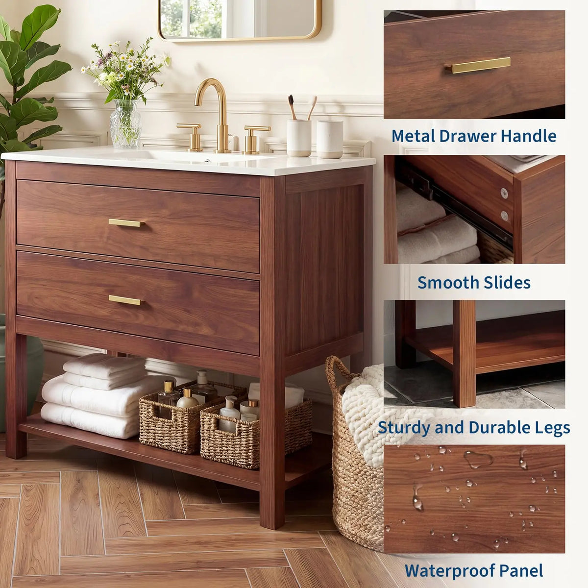 Modern Farmhouse Bathroom Vanity With Ceramic Basin And Storage