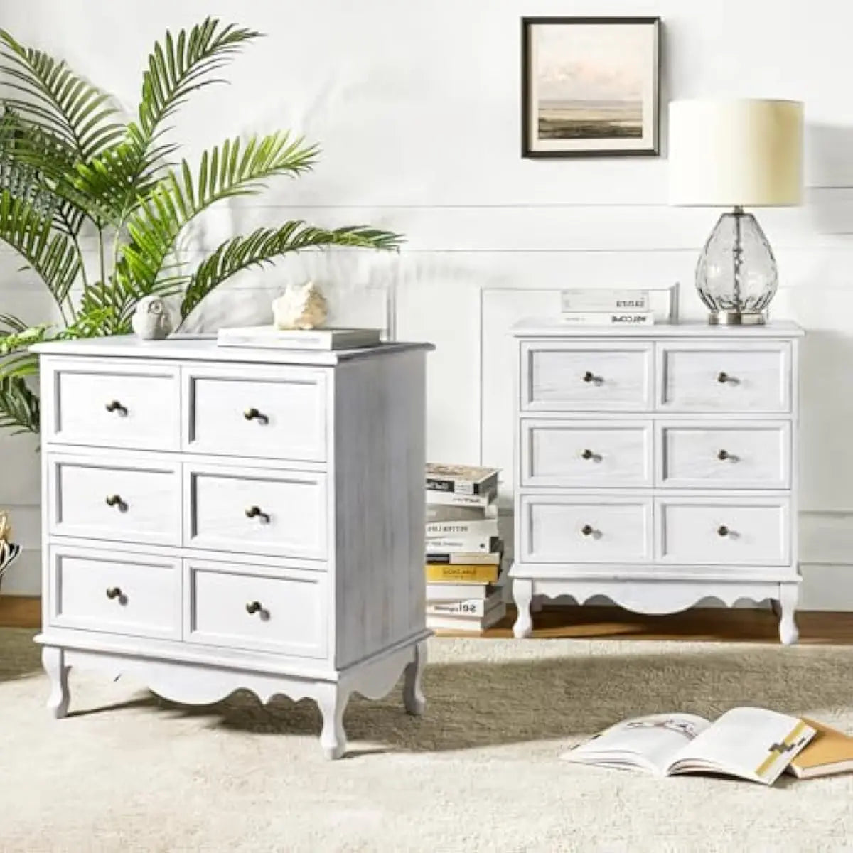 Solid Wood Nightstand With USB Hub Three Drawers Rustic Farmhouse