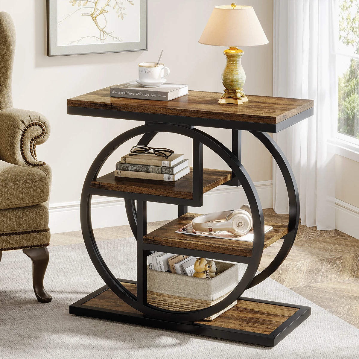 Tribesigns Industrial End Table With Three Storage Shelves For Sofa