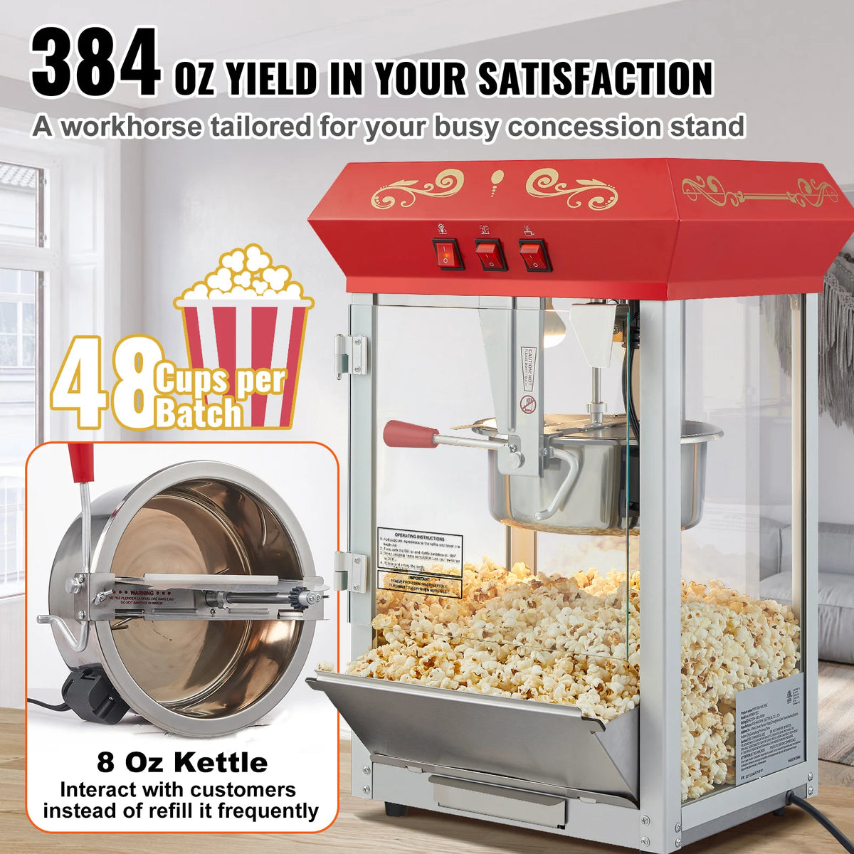 SucceBuy Commercial Electric Popcorn Maker With Stainless Steel Heating Tube