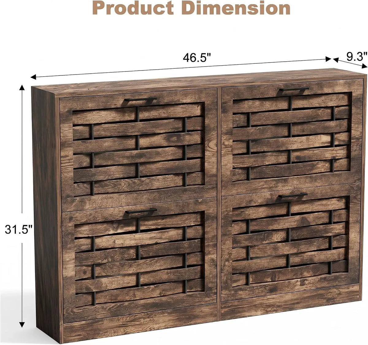 Shoe Cabinet With Four Flip Drawers And Handwoven Panel