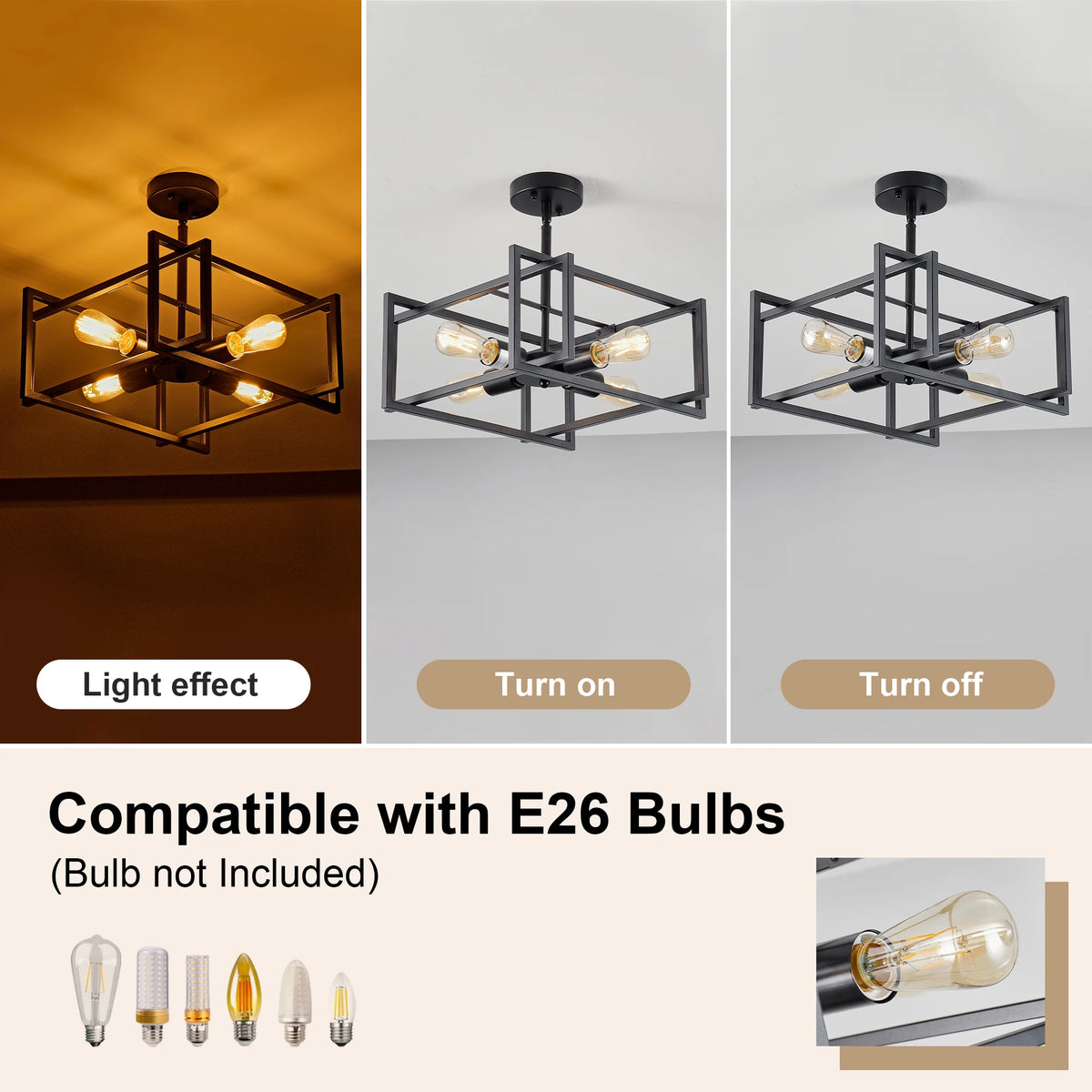 ARLGSITE 4 Light Industrial Geometric Flush Mount Ceiling Light