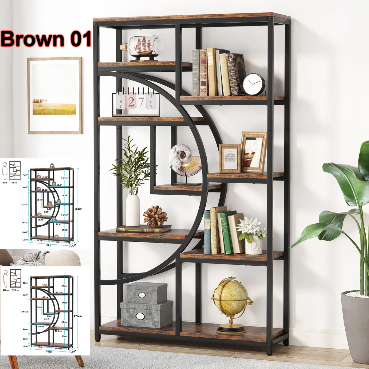 Tribesigns Industrial Etagere Bookcase Freestanding Display Shelf