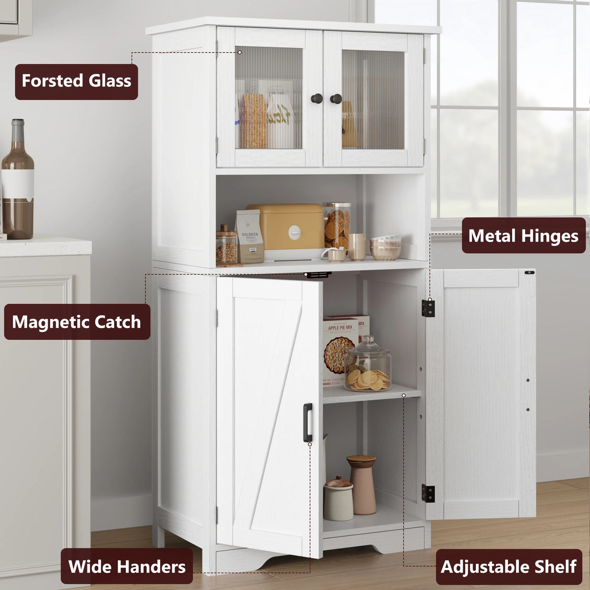 HiMISS Freestanding Bathroom Storage Cabinet With Glass Doors