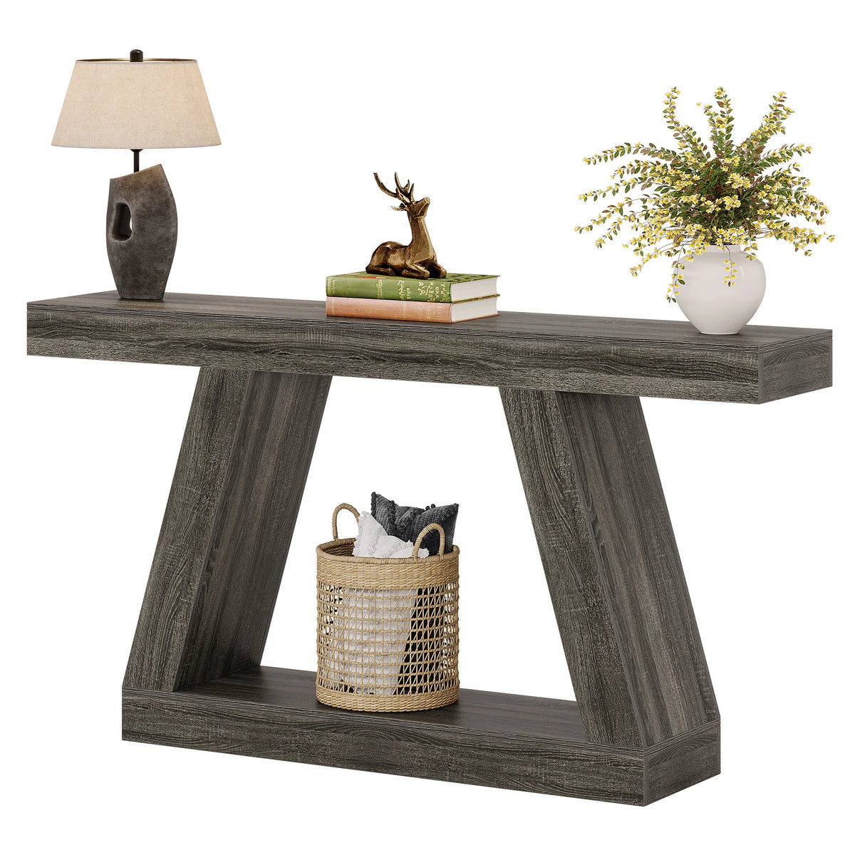 Tribesigns Rustic Industrial Console Table With Storage for Entryway and Living Room