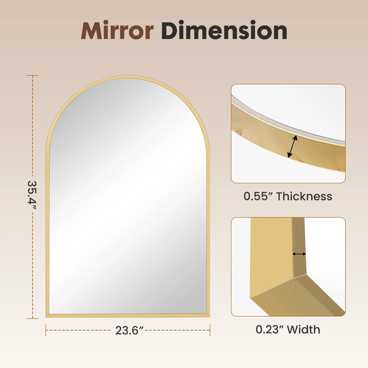 JHK Arched Metal Framed Wall Mirror For Bedroom Entryway