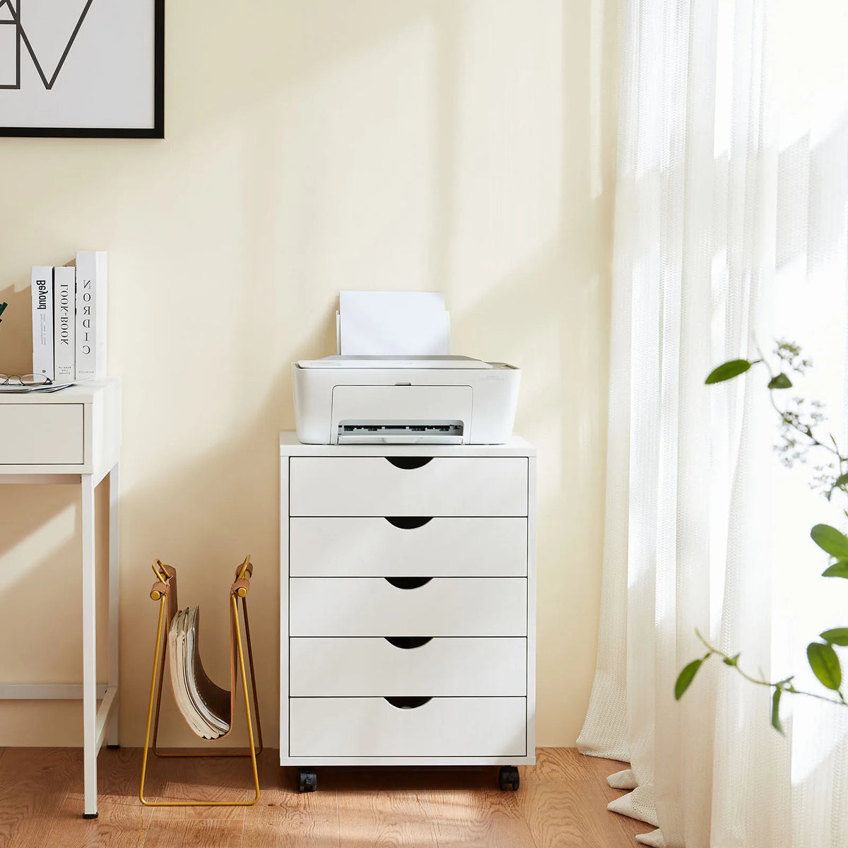MCQ Wooden Rolling Storage Cabinet With Drawers For Living Room