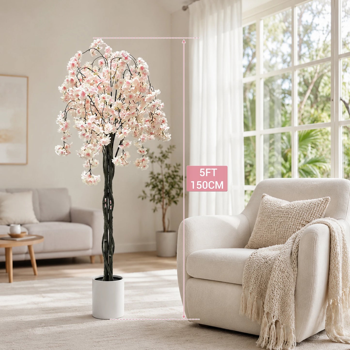 Artificial Cherry Blossom Tree In Pot For Indoor Decoration