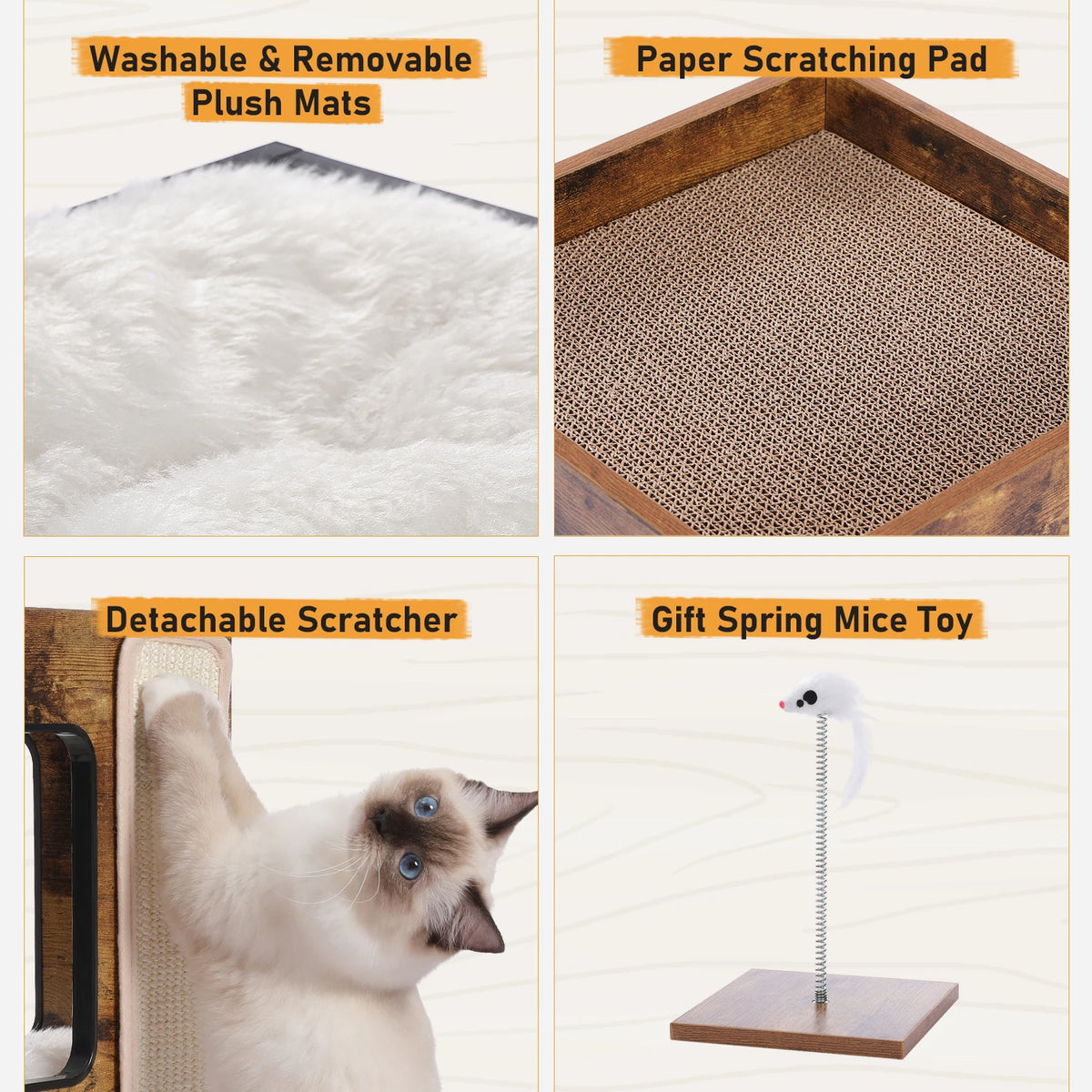 PAWZ Road Modern Wood Cat Tree Condo With Scratching Pad