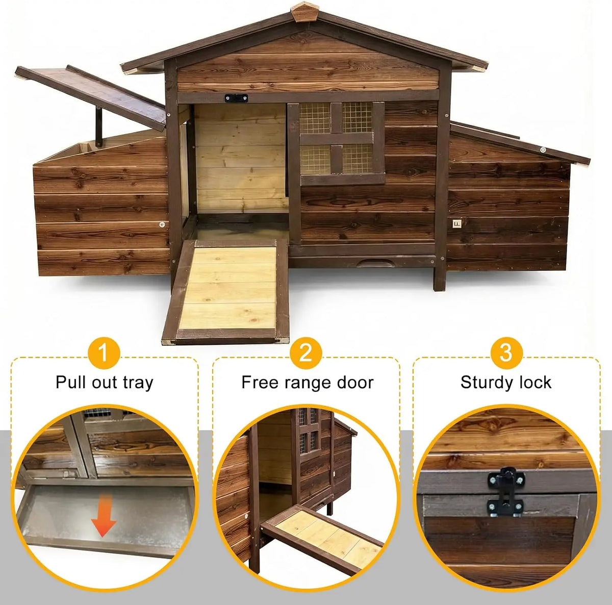 Wooden Chicken Coop With Nesting Boxes, Ramp And Ventilated Window