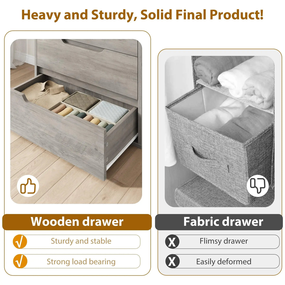 HiMISS Wooden Storage Dresser for Bedroom and Living Room