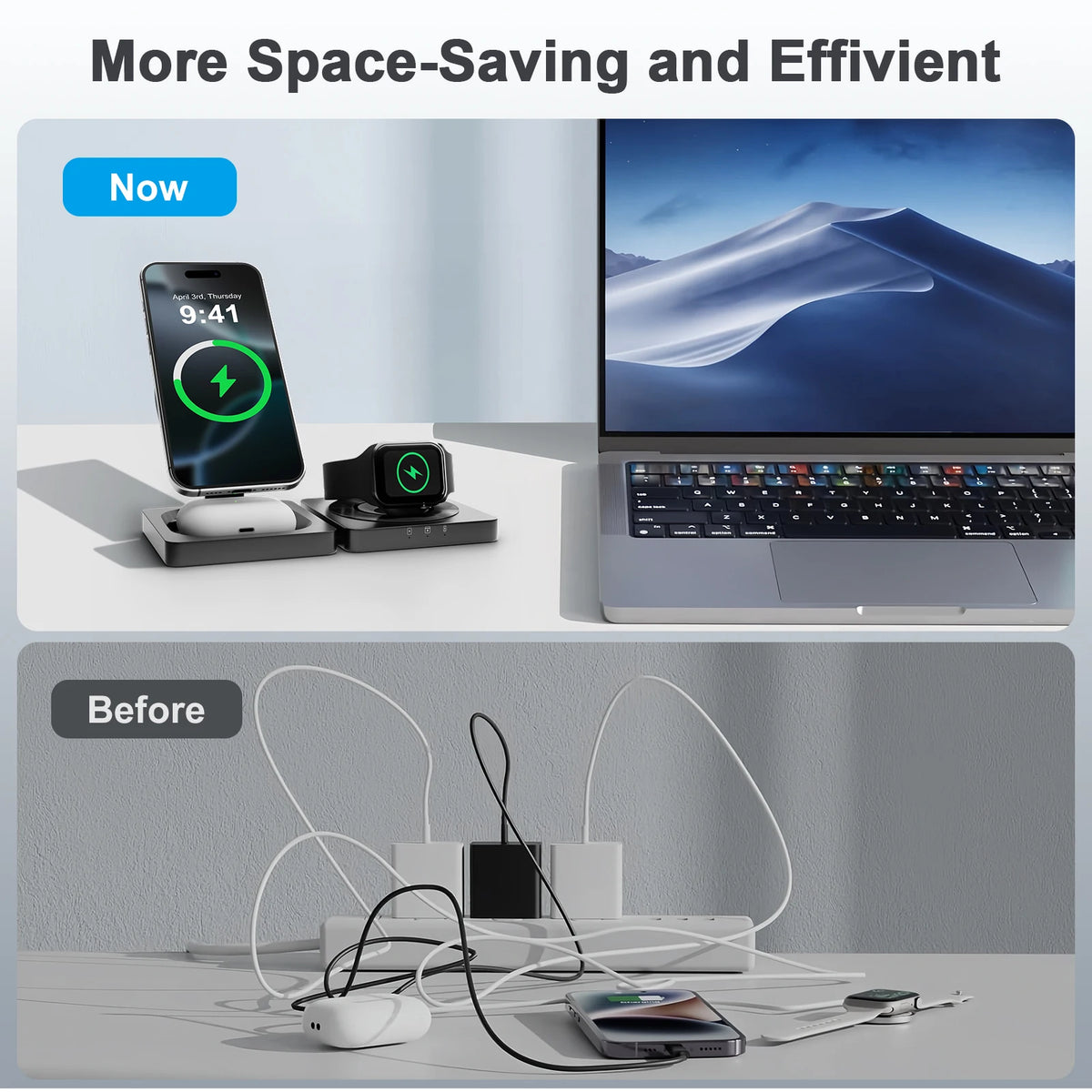 Magnetic Wireless 3in1 Folding Fast Charger For iPhones And Watches