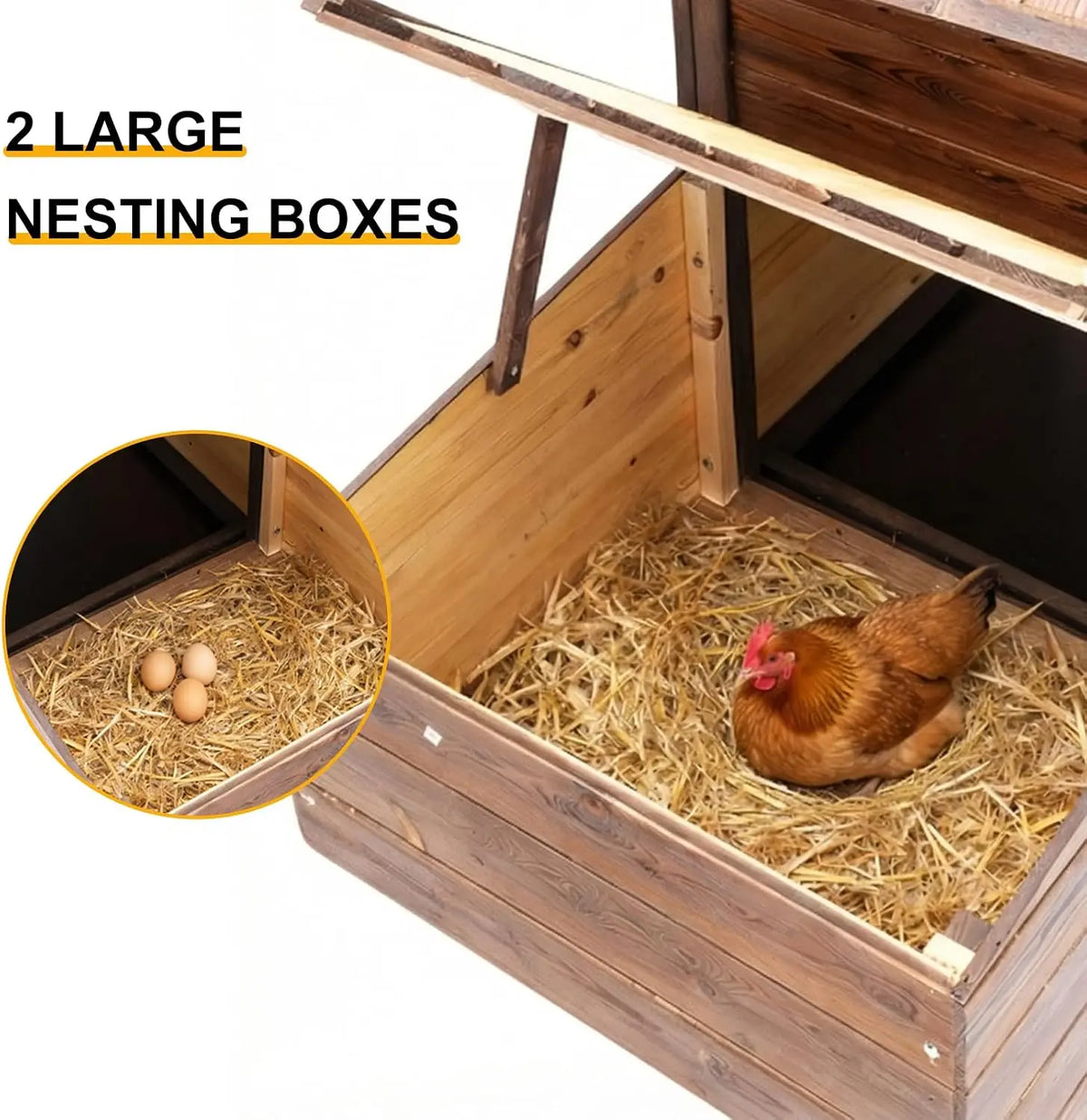Wooden Chicken Coop With Nesting Boxes, Ramp And Ventilated Window