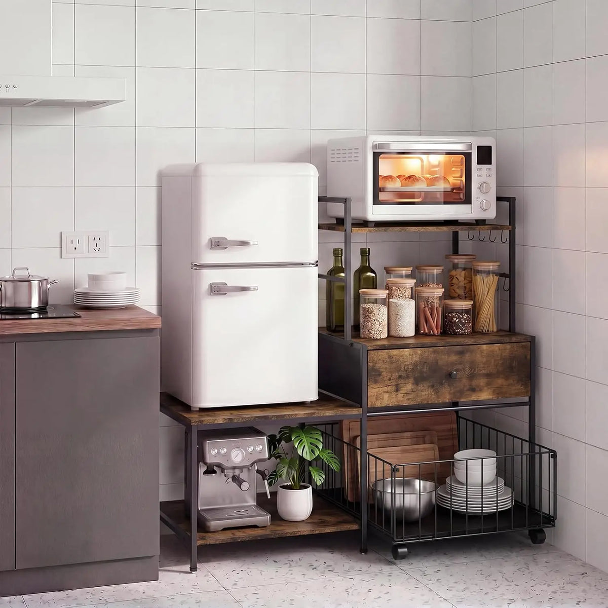 Garvee Stainless Steel Mini Fridge Stand With Storage Microwave Rack