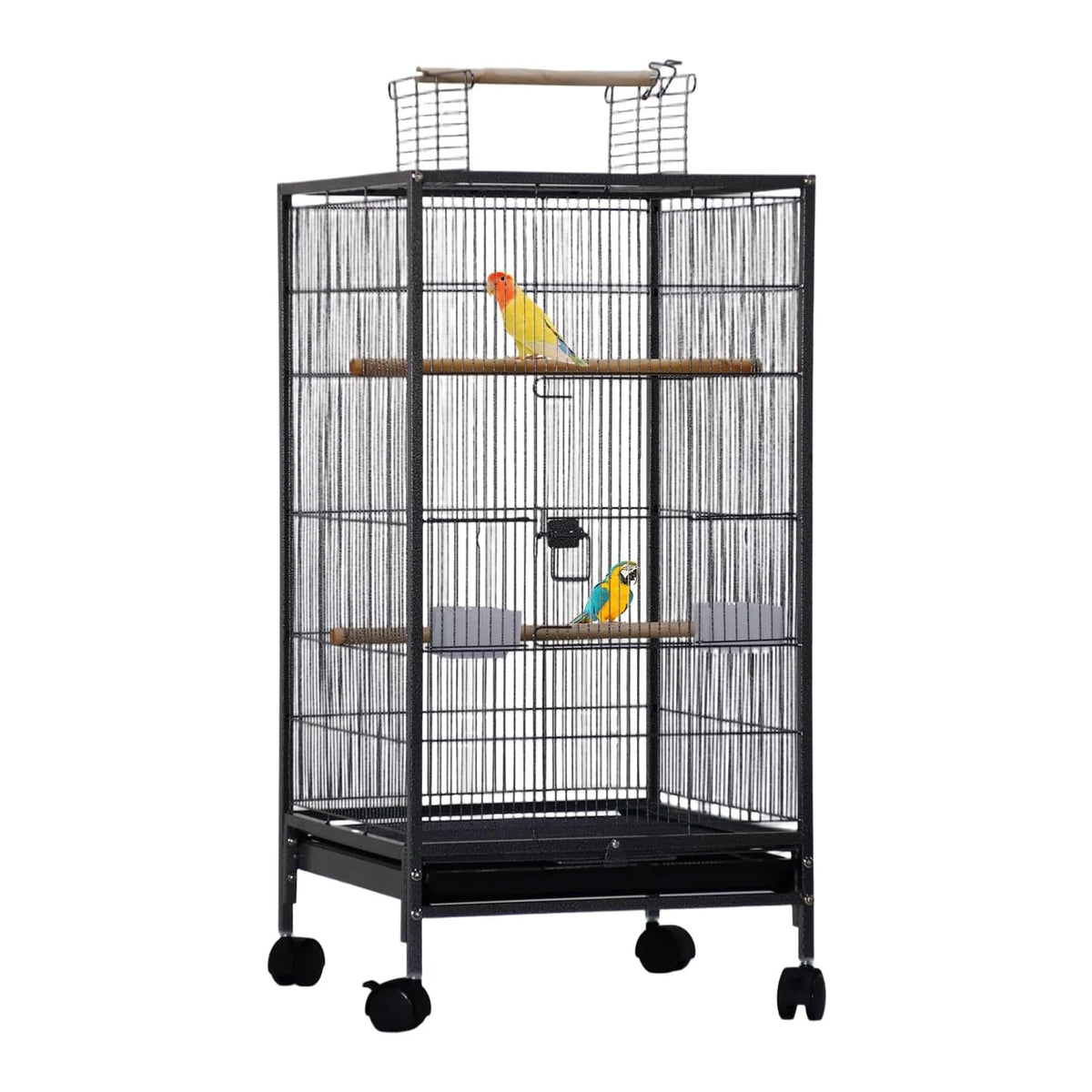 HiMISS Open Top Bird Cage With Rolling Stand And Feeder