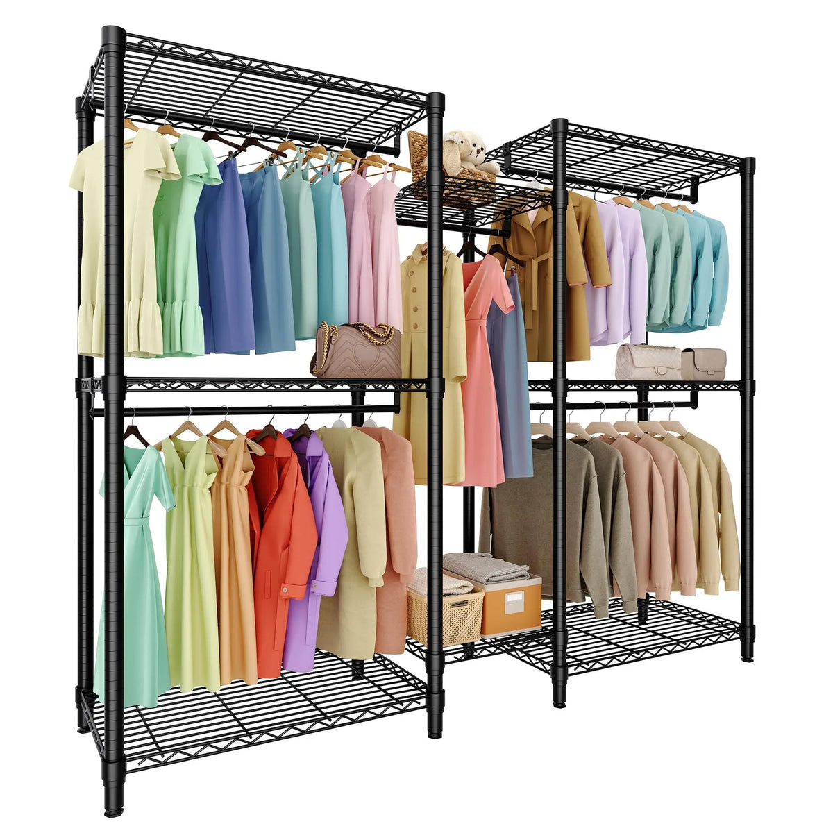 HiMiss Freestanding L Shaped Clothes Rack With Adjustable Shelves