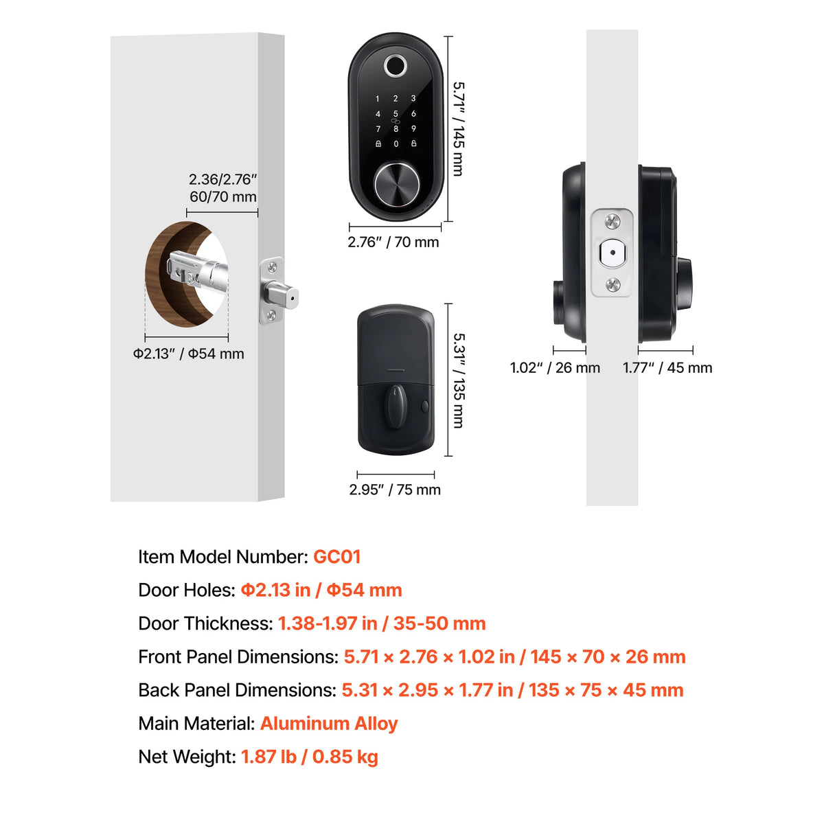 SucceBuy Fingerprint Touchscreen Electronic Door Lock With Auto Locking